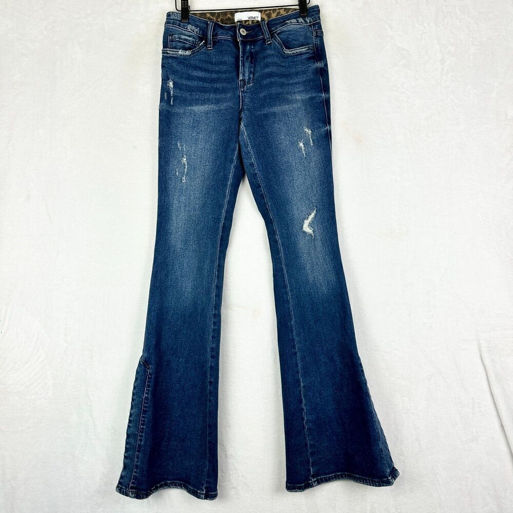 Vervet Flare Jeans Leopard Slit Size 26 Stretch Mid Rise